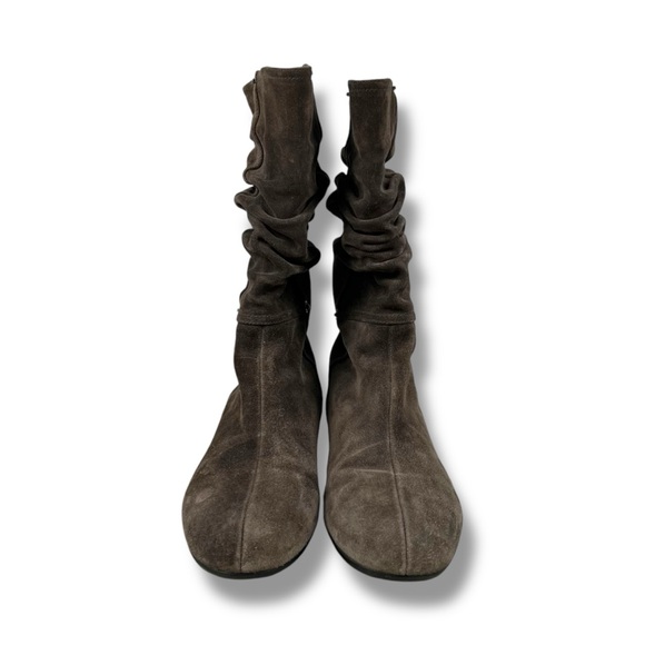 Prada Boots Brown Suede Leather Slouch Boots Mid-Calf Pleated Sz 38.5 7.5 US - Picture 4 of 8